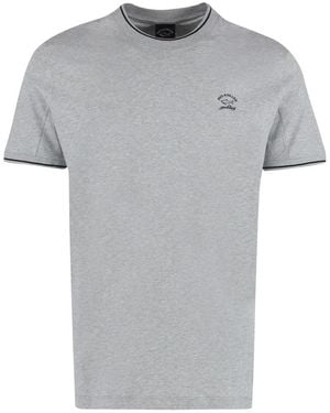 Paul & Shark Baumwoll Logo T-Shirt Gerippter Kragen Ärmel - Grau
