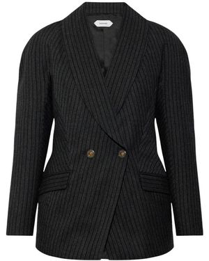 Versace Jassen ,Grijs ,Wol Pinstripe Wol Twhile Blazer - Zwart