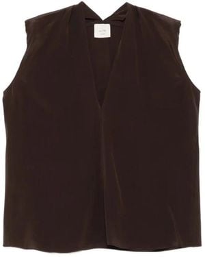 Alysi Tops ,Bruin ,Hand-Salted Silk V-Neck Top