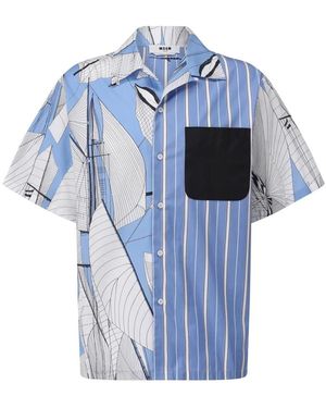 MSGM Kurzarmhemd Mit Abstraktem Muster - Blau