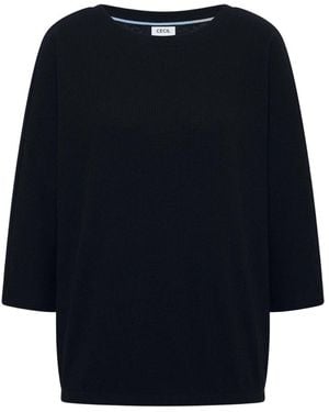 Cecil Waffel-Shirt Mit U-Boot-Ausschnitt - Blau