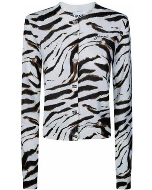 Ganni Sheer Printed Cotton Cardigan - Zwart