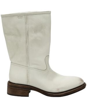 Prada Stiefeletten Aus Leder Mit Vintage-Effekt - Grau