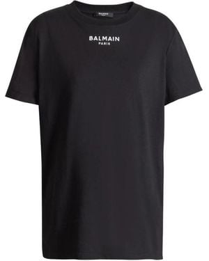 Balmain Paris Logo Baumwoll-T-Shirt - Schwarz