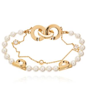 Ferragamo Accessoires ,Geel ,Pearl Gancini Double Strand Bracelet - Metallic