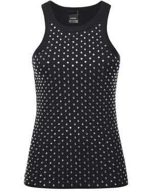 Pinko Vest Top With Rhinestones And Studs - Black