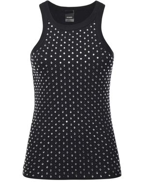 Pinko Vest Top With Rhinestones And Studs - Black