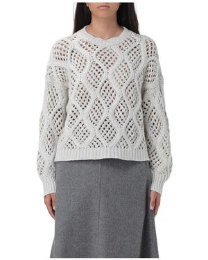 Brunello Cucinelli Perlen Offener Strick Diamant Pullover - Grau