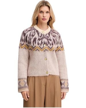 forte_forte Truien & Vesten ,Veelkleurig ,Wol Gebreide Cardigan Met Patroon En Knopen - Roze