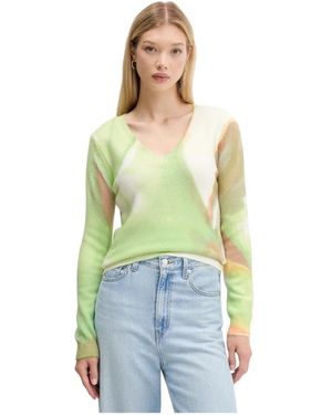 Desigual Trui Met V-Hals En Aquareldruk - Groen