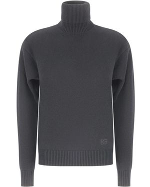 Dolce & Gabbana Truien & Vesten ,Grijs ,Geribbelde Coltrui
