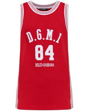 Dolce & Gabbana Tops ,Rood ,Polyester Embroidered Logo Tank Top