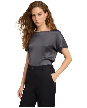 mötivi Satijnen Blouse Met Bloemblaadjesmouwen - Zwart
