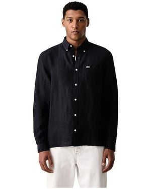 Lacoste Overhemden ,Blauw ,Linnen Regular Fit Linnen Shirt - Zwart