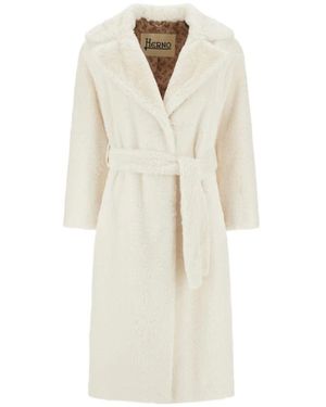 Herno Jassen ,Wit ,Belted Faux Fur Coat