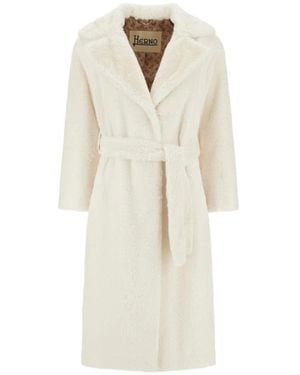 Herno Jassen ,Wit ,Belted Faux Fur Coat