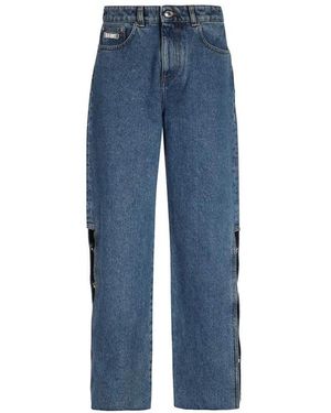 Gcds Jeans ,Blauw ,Katoen Wijde Jeans Met Zijsplitten