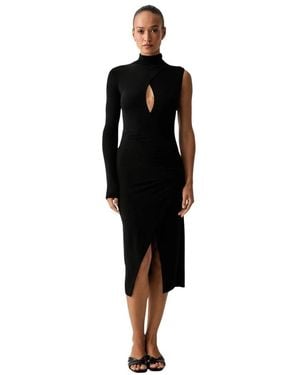 Pinko Kleedjes ,Zwart ,Asymmetrische Midi Jurk
