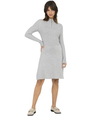 ONLY Geribbelde Jurk Met Ritskraag - Grijs