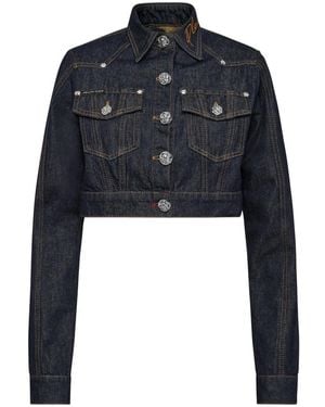 Philipp Plein Denim Cropped Jacket Chains - Zwart