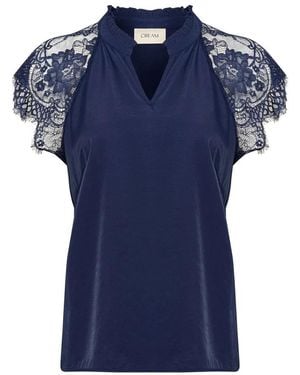 Cream Blouses - Blue