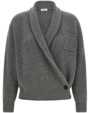 Brunello Cucinelli Kaschmir-Seiden-Strickjacke - Grau
