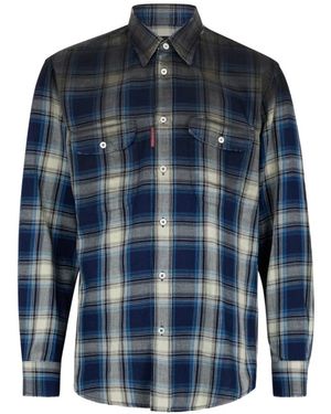 DSquared² Overhemden ,Blauw ,Nylon Plaid Pocket Shirt