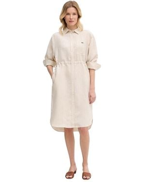 Lacoste Oversized Linnen Blend Shirt Dress - Naturel
