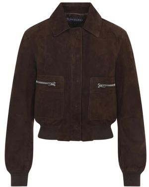 Tom Ford Jassen ,Bruin ,Leer Bomberjack
