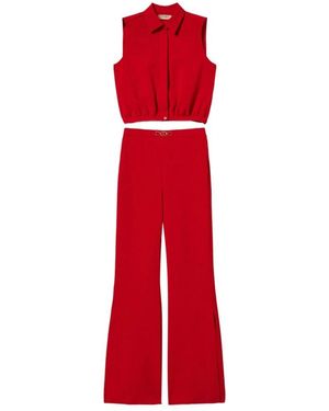 Twinset Crêpe Cady Blouse En Broek Met Oval T - Rood