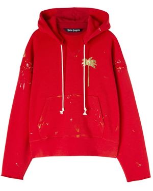 Palm Angels Roter Gemalter Hoodie Mit Künstlerischen Details