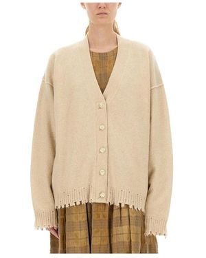 Uma Wang Truien & Vesten ,Kasjmier Distressed Knit Cardigan - Naturel