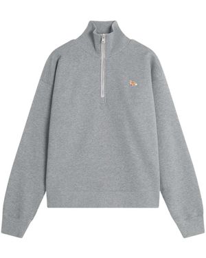 Maison Kitsuné Hoodies & Sweatvesten ,Grijs ,Katoen Baby Fox Half Zipped Sweatshirt