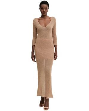 Liviana Conti Clotilde V-Ausschnitt Maxikleid Mit Schlitz - Natur