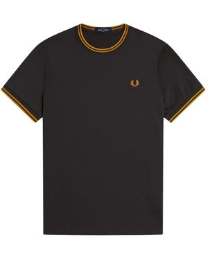 Fred Perry Tops ,Grijs ,Katoen Twin Tipped T-Shirt - Zwart