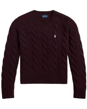 Ralph Lauren Truien & Vesten ,Paars ,Wol Logo-Geborduurd Kabelsteek Trui
