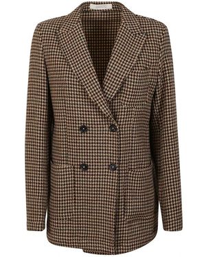 Massimo Alba Jassen ,Groen ,Wol Houndstooth Wol Blazer Dubbel-Breasted - Bruin