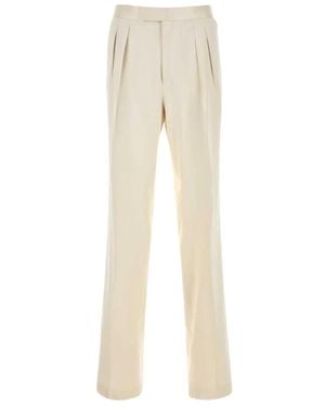Tom Ford Broeken ,Wit ,Satijn Zijden Gabardine Broek Met Dubbele Plooien - Naturel