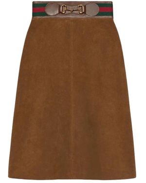 Gucci Horsebit Suede Midi Skirt - Brown