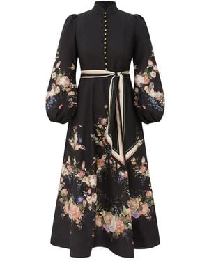 Zimmermann Kleedjes ,Zwart ,Linnen Valiant Button Midi Jurk