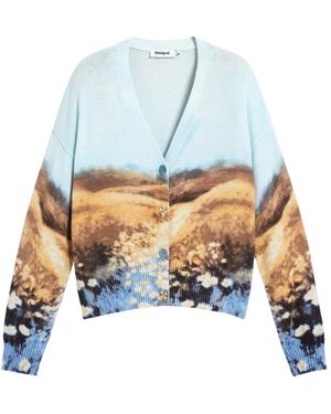 Desigual Truien & Vesten ,Veelkleurig ,Katoen Landscape Cardigan Sweater - Blauw