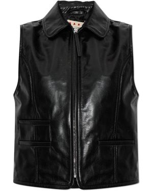 Marni Leren Gilet Met Zakken - Zwart