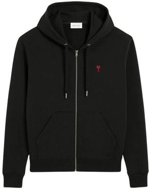 Ami Paris Ami De Coeur Zipped Hoodie Heart) - Zwart