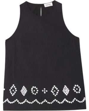 Ottod'Ame Button-Embroidered Cotton Top - Zwart