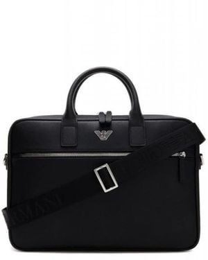Emporio Armani Tassen ,Zwart ,Leer Asv Saffiano Leren Business Tas Met Adelaarplaat