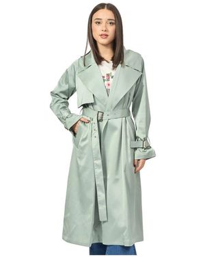 Fracomina Grüner langer trenchcoat mit gürtel
