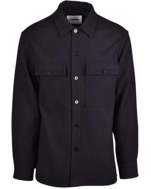 Jil Sander Overhemden ,Zwart ,Wol Casual Shirt - Blauw