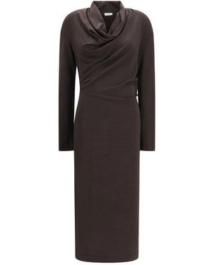 Brunello Cucinelli Kleedjes ,Bruin ,Wol Techno Wool Jersey Draped Dress - Zwart