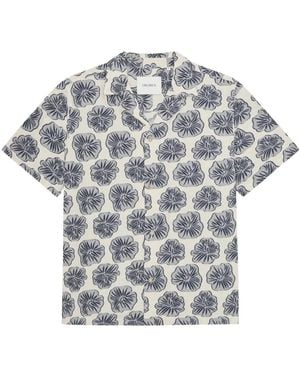 Les Deux Overhemden ,Blauw ,Katoen Dahlia Jacquard Short Sleeve Shirt - Grijs