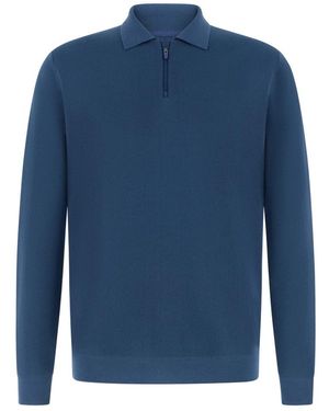 BOGGI Truien & Vesten ,Blauw ,Katoen B Tech Gebreide Polo Shirt Met Halve Rits